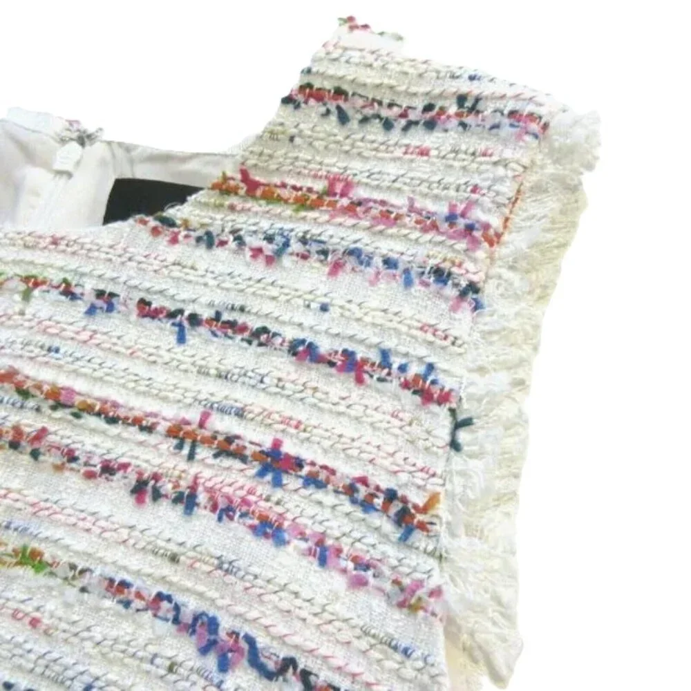 NWT J.Crew Sheath in Ivory Rainbow Multi Tweed Sleeveless Fringe Dress 18